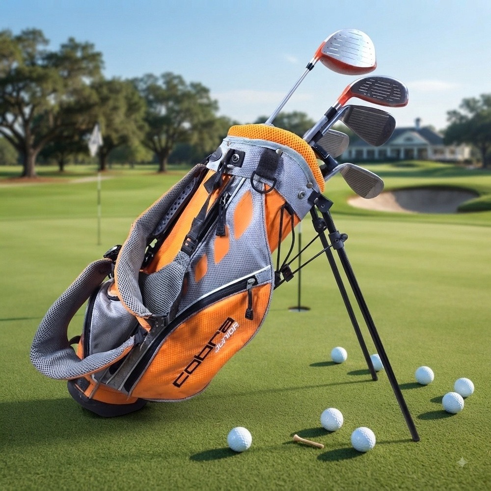 Cobra Junior Golf Club Set Orange Grey Stand Bag Driver Hybrid Irons Putter 6pc